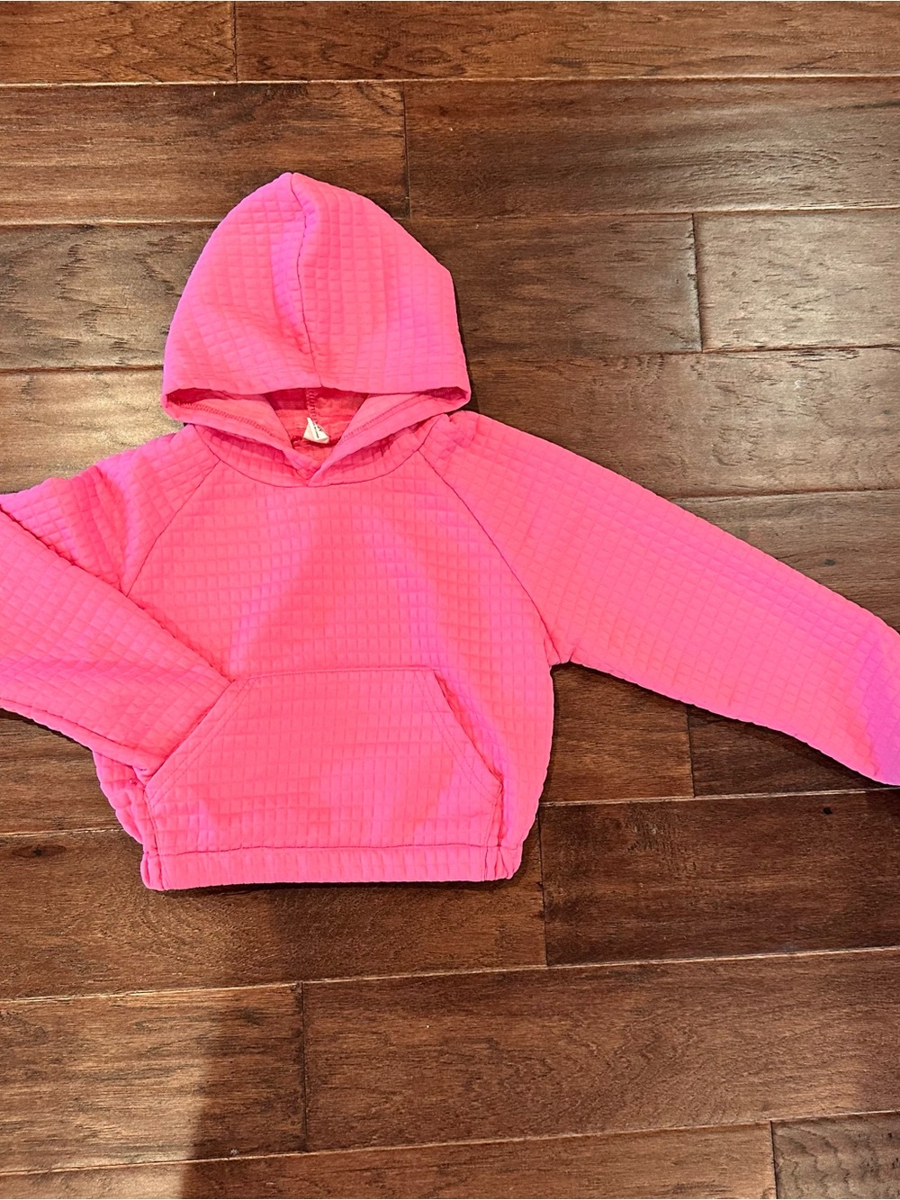 Girls' Hot Pink Hooded Pullover Cropped Sweatshirt